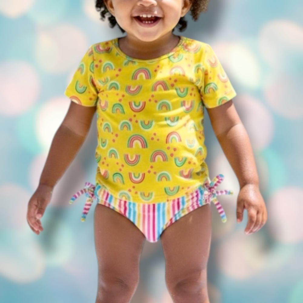BRAND NEW Baby Girl’s Two Piece Rainbow Rashguard Swimsuit Size 18 Months